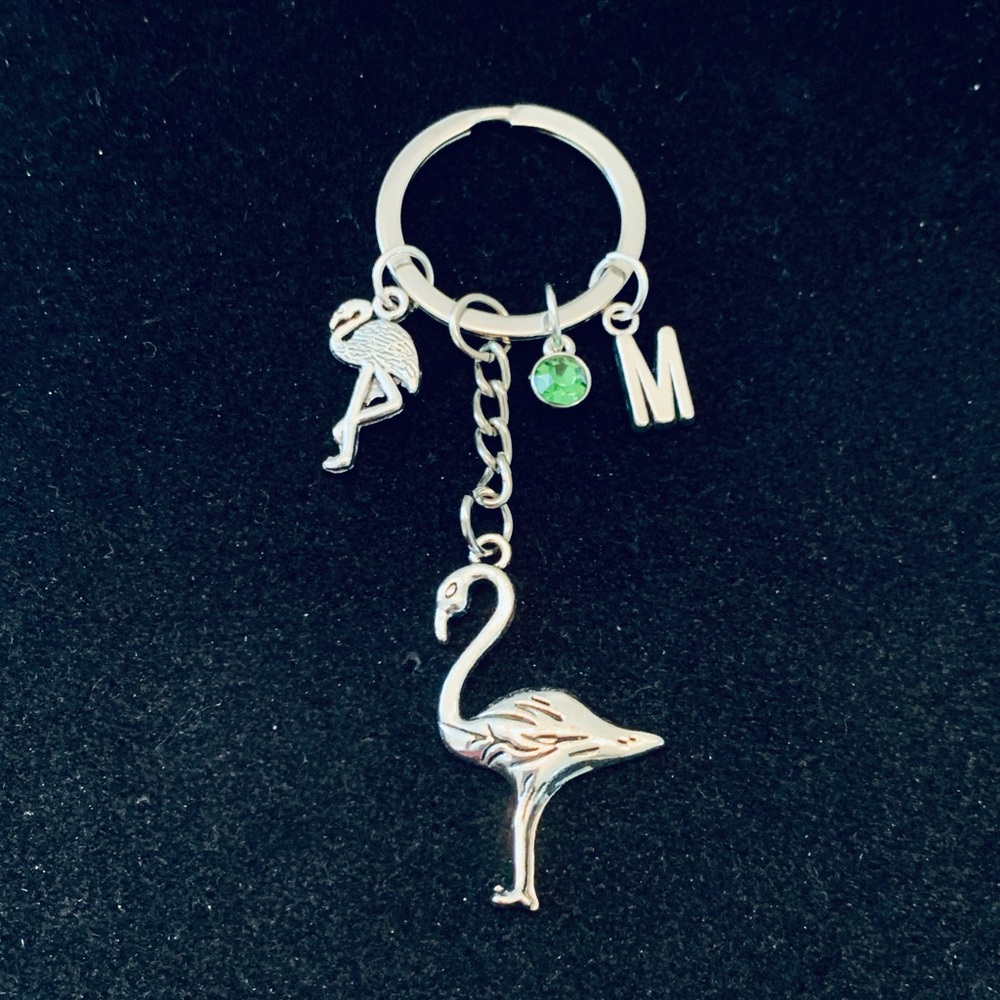 Flamingo themed keychain personalized